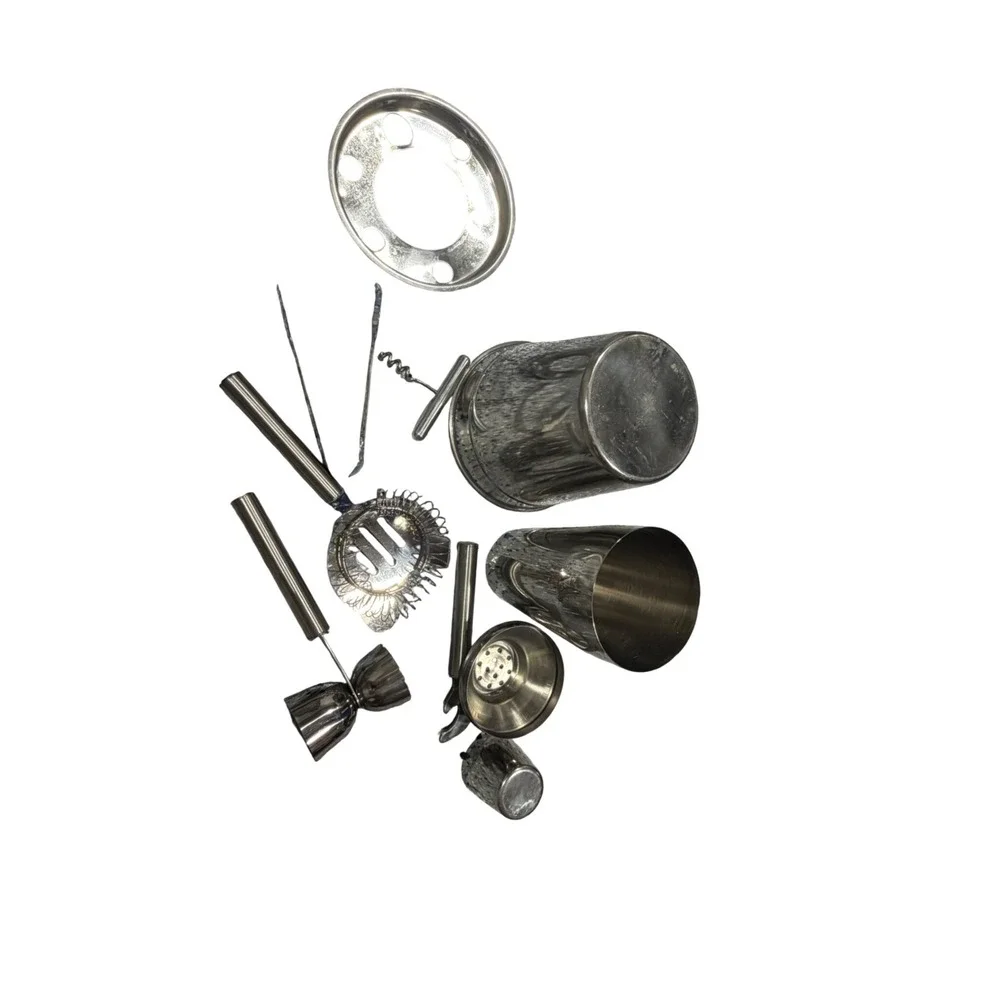 Stainless Steel Barware Set Cocktail Shaker Ice Bucket Jigger Strainer 8 Piece